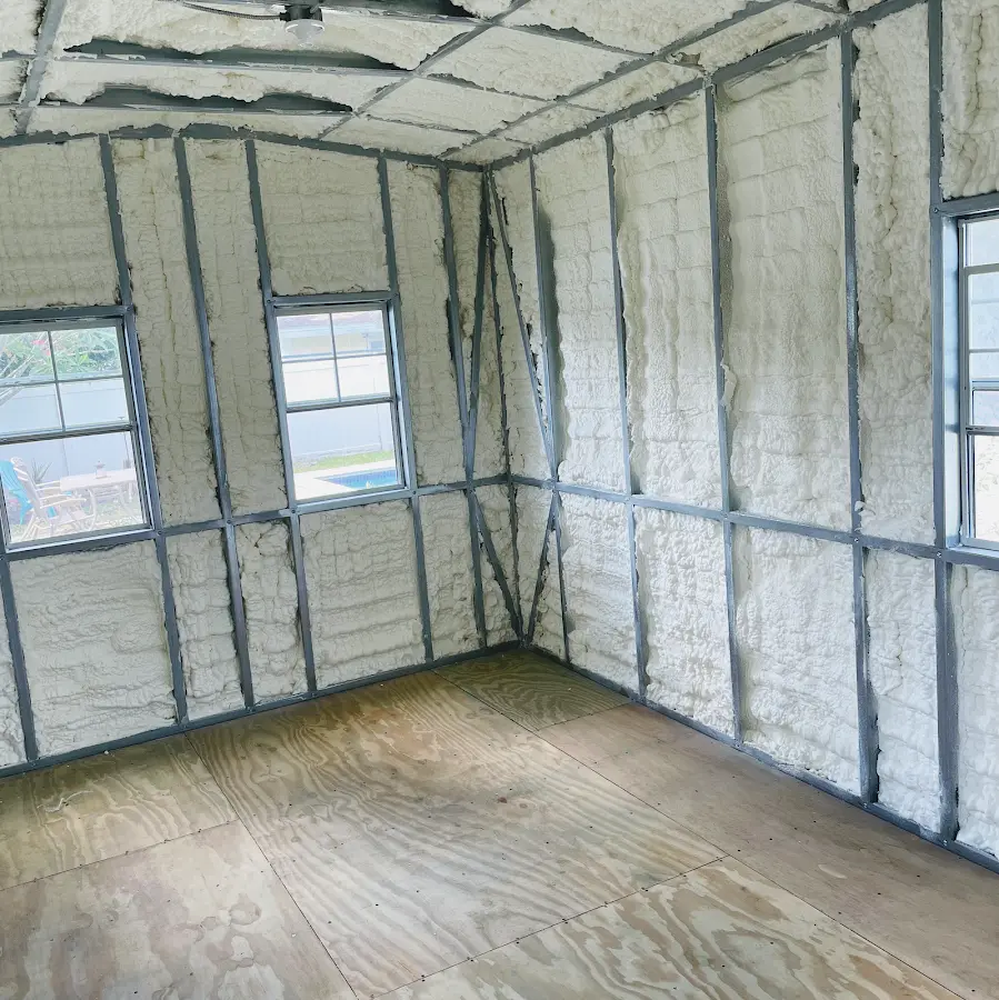 Closed-cell spray foam insulation applied to wall cavities in a residential project in Harborcreek